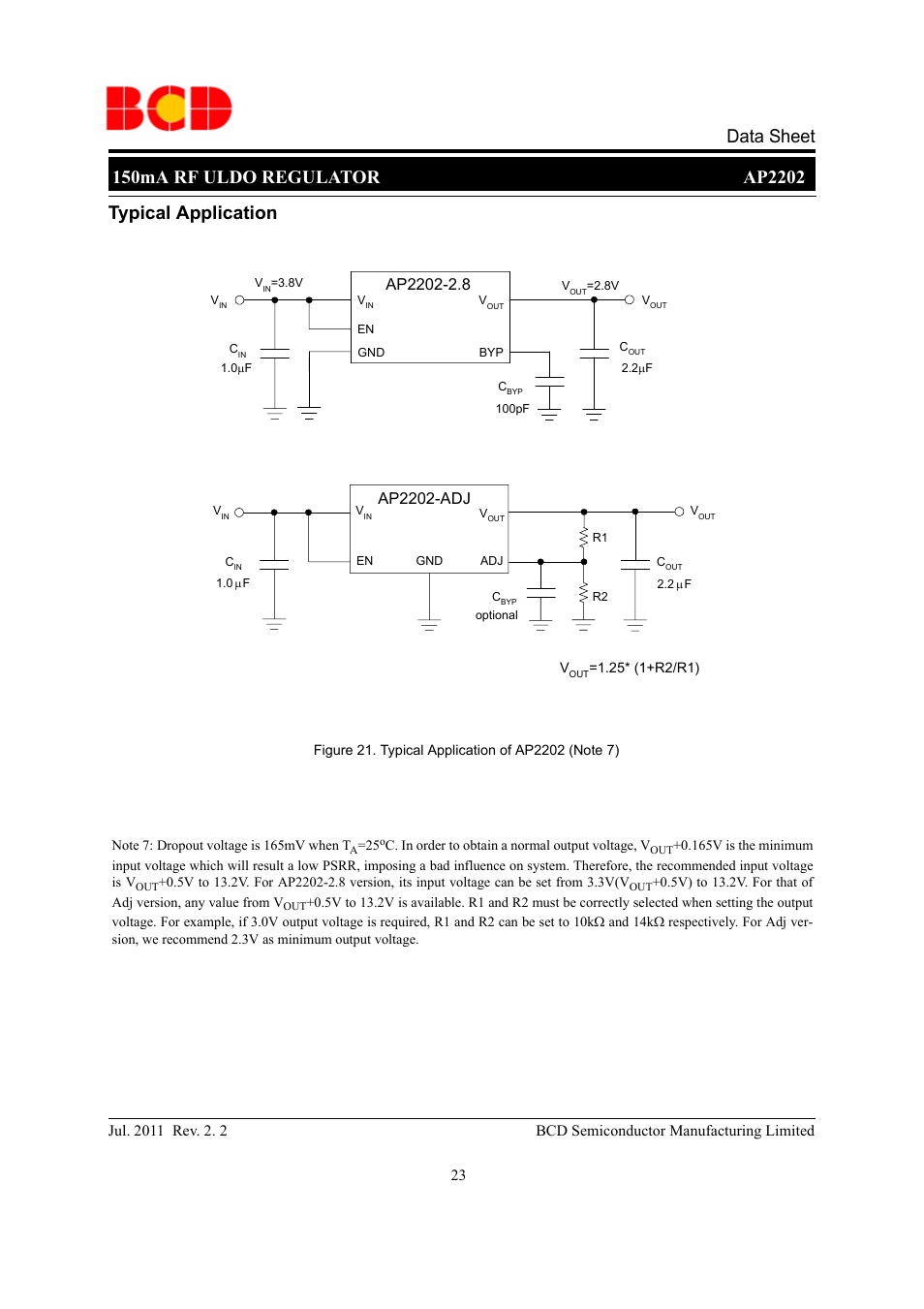 Typical application, Ap2202-adj | Diodes AP2202 User Manual | Page 23 / 27