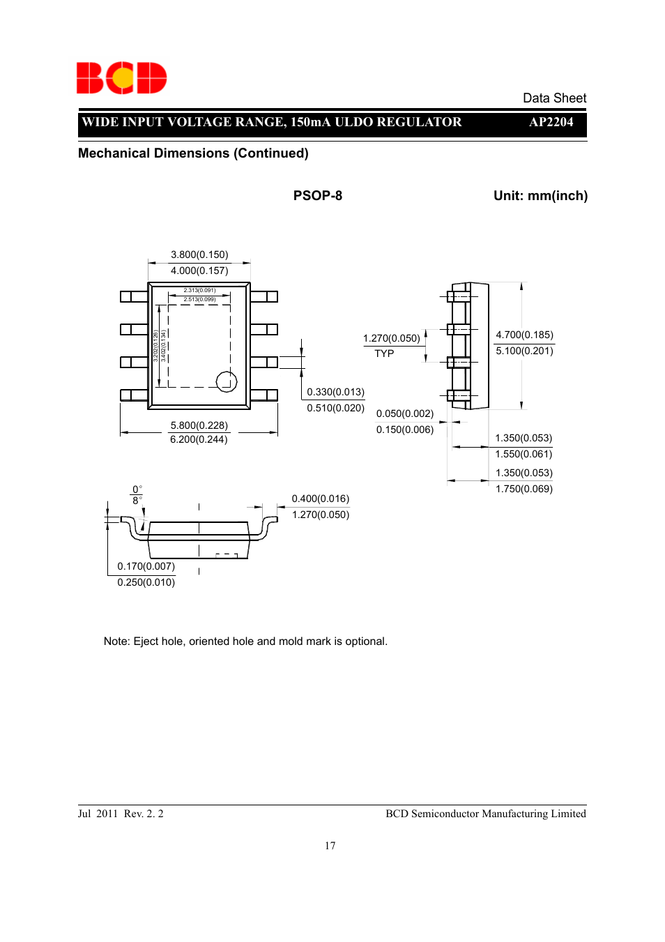 Data sheet | Diodes AP2204 User Manual | Page 17 / 18