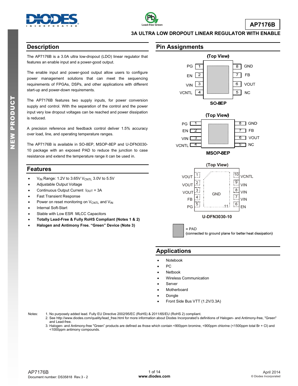 Diodes AP7176B User Manual | 14 pages