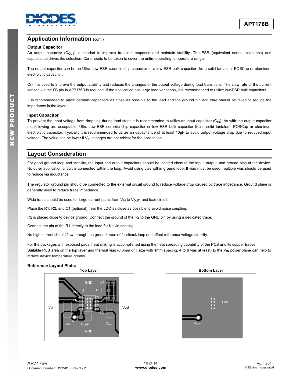 New prod uc t ap7176b, Application information, Layout consideration | Diodes AP7176B User Manual | Page 10 / 14