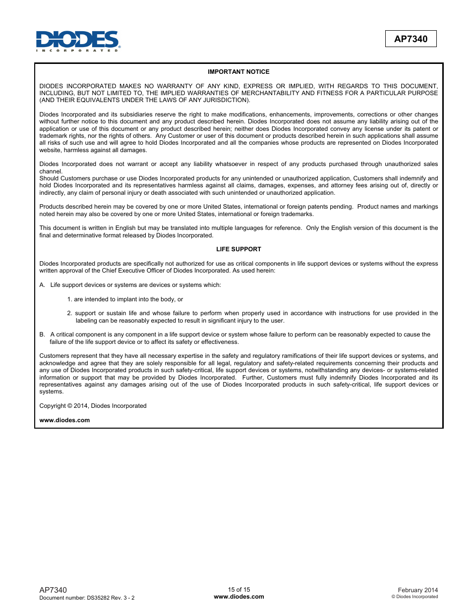 Ap7340 | Diodes AP7340 User Manual | Page 15 / 15