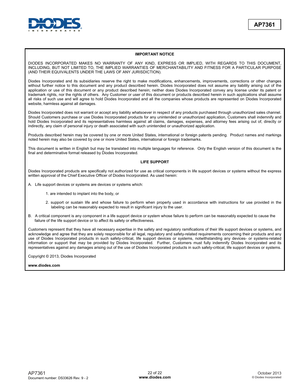 Ap7361 | Diodes AP7361 User Manual | Page 22 / 22