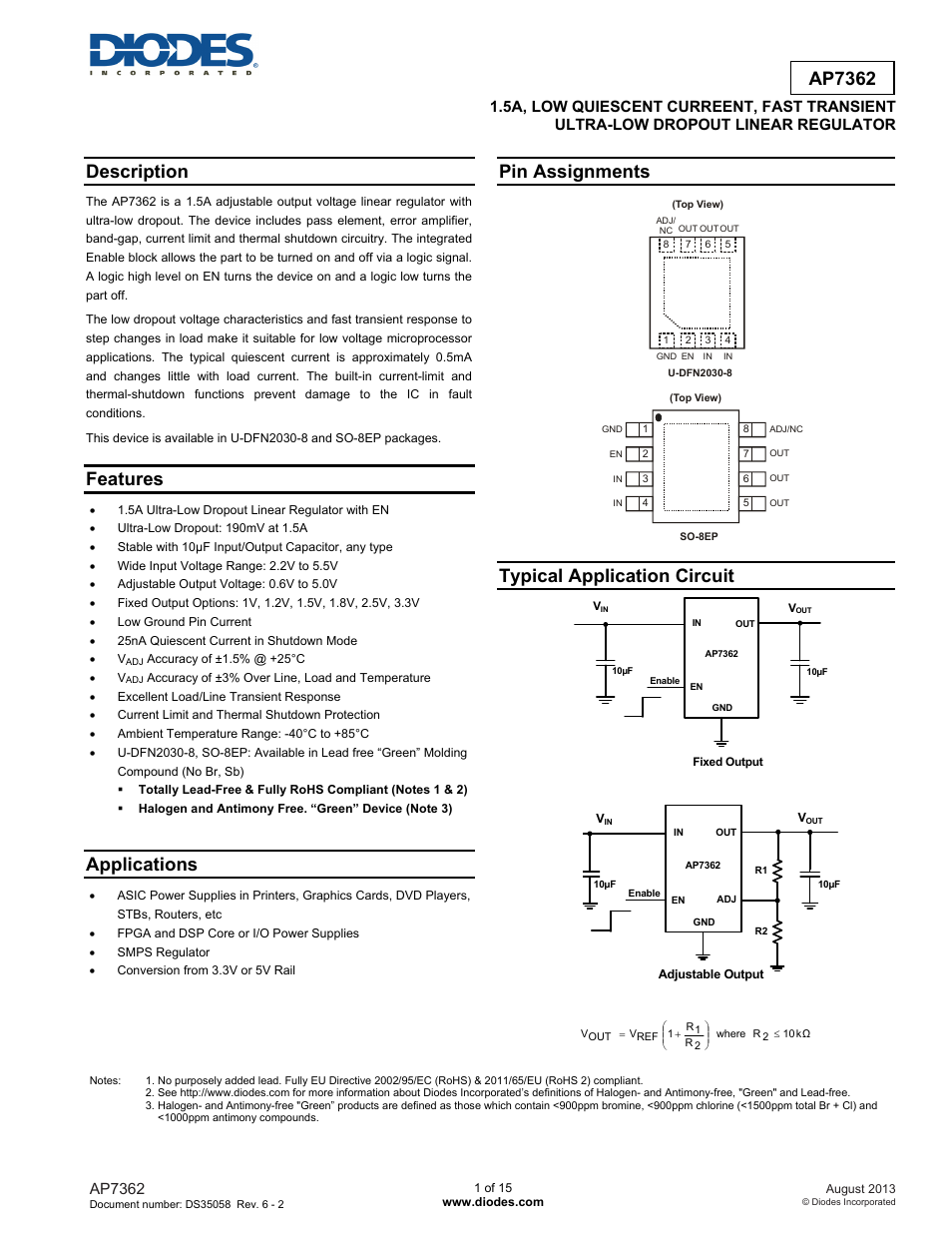 Diodes AP7362 User Manual | 15 pages