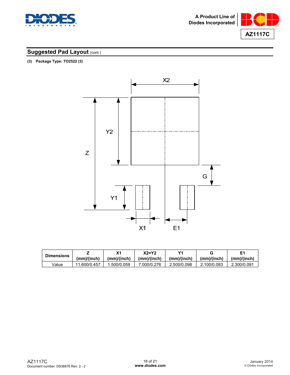 Az1117c, Suggested pad layout | Diodes AZ1117C User Manual | Page 18 / 21