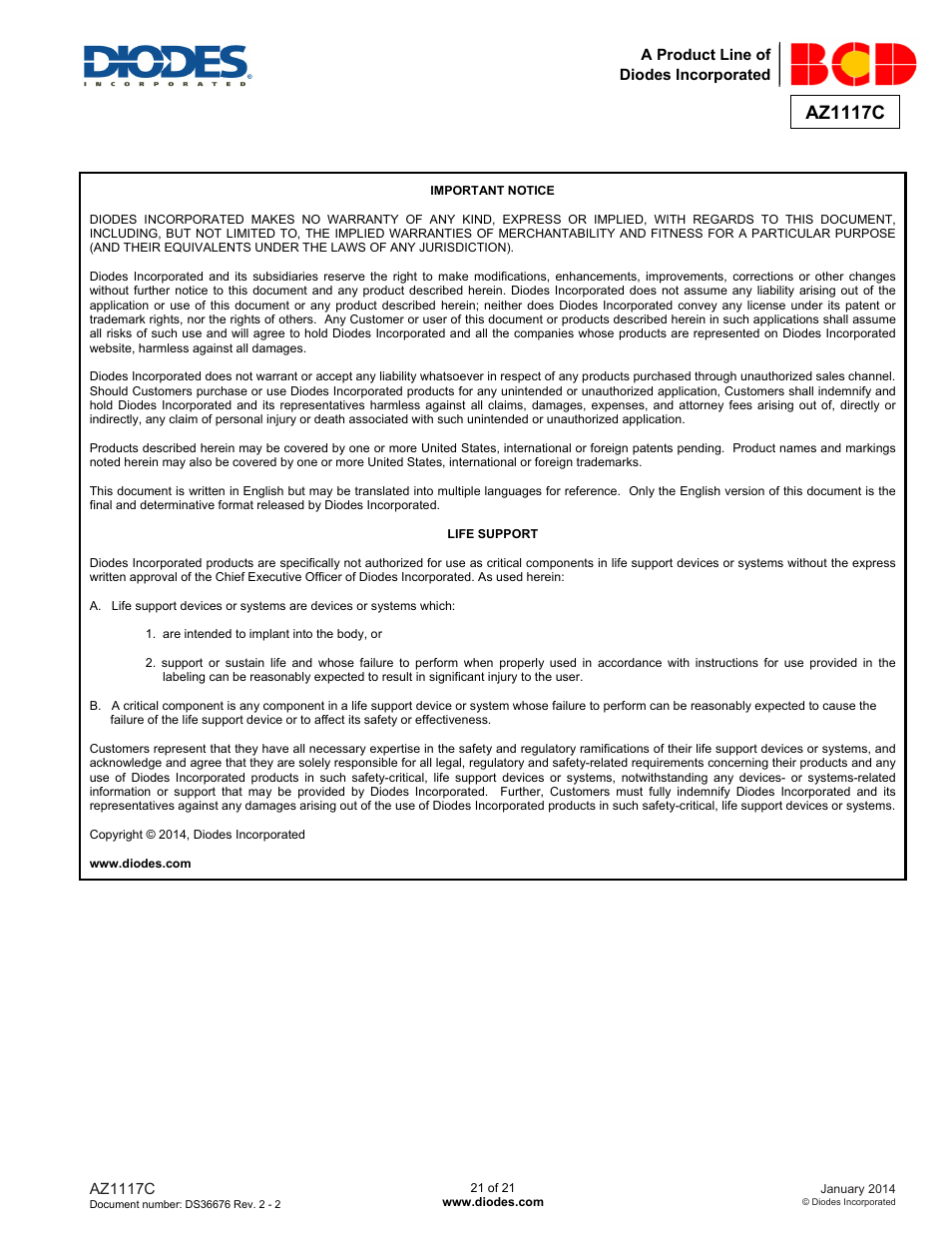 Az1117c | Diodes AZ1117C User Manual | Page 21 / 21