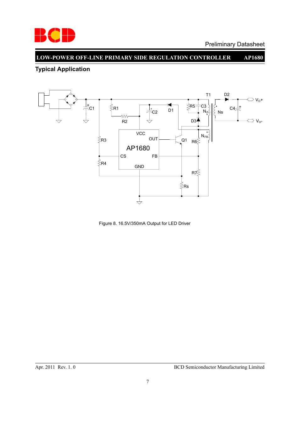 Ap1680, Preliminary datasheet, Typical application | Diodes AP1680 User Manual | Page 7 / 9