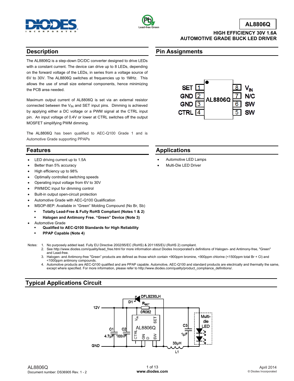 Diodes AL8806Q User Manual | 13 pages