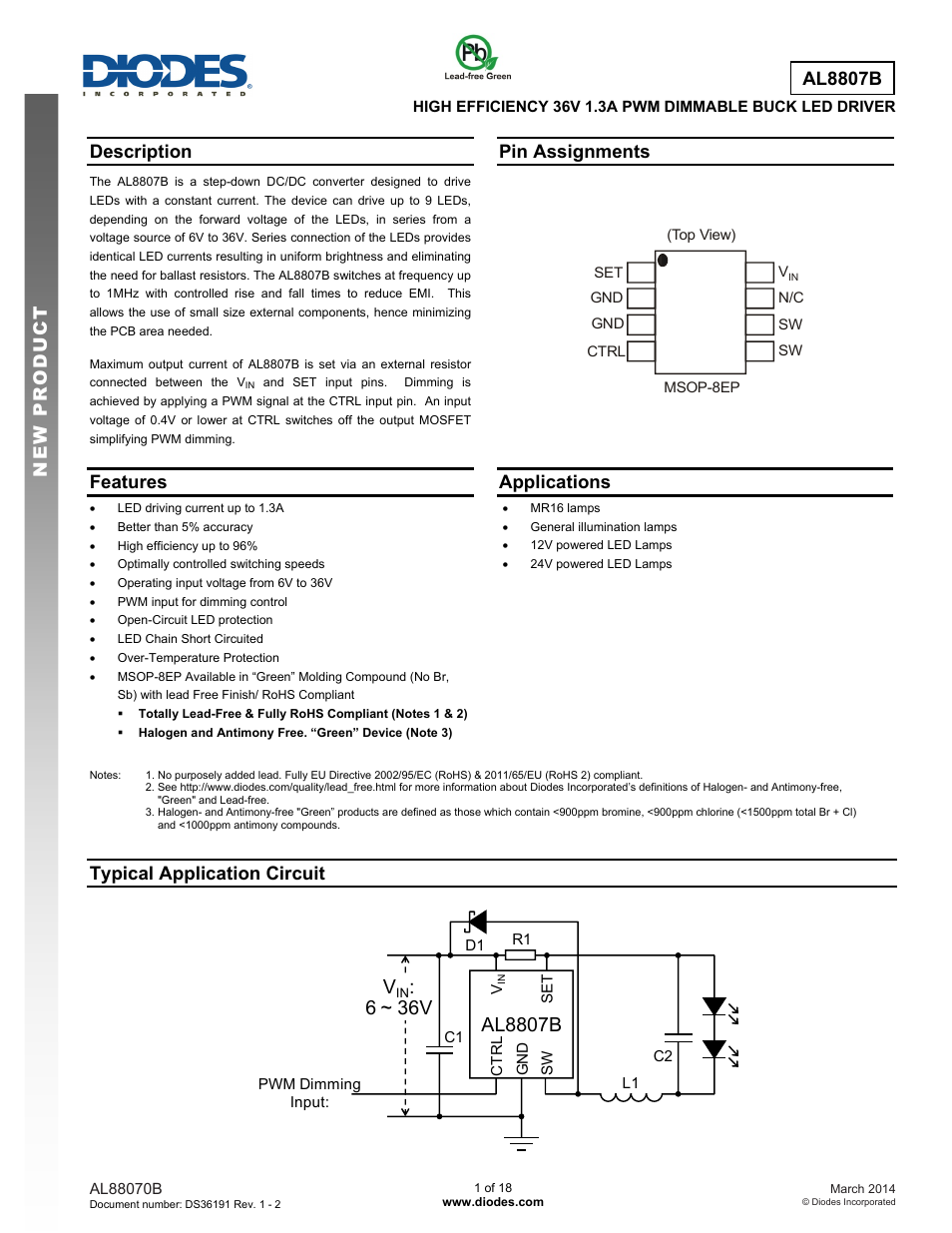 Diodes AL8807B User Manual | 18 pages