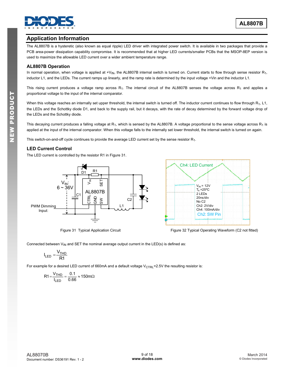 New prod uc t al8807b, Application information, Al8807b | 6 ~ 36v | Diodes AL8807B User Manual | Page 9 / 18
