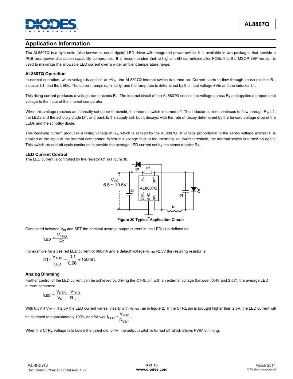 Al8807q, Application information | Diodes AL8807Q User Manual | Page 9 / 16