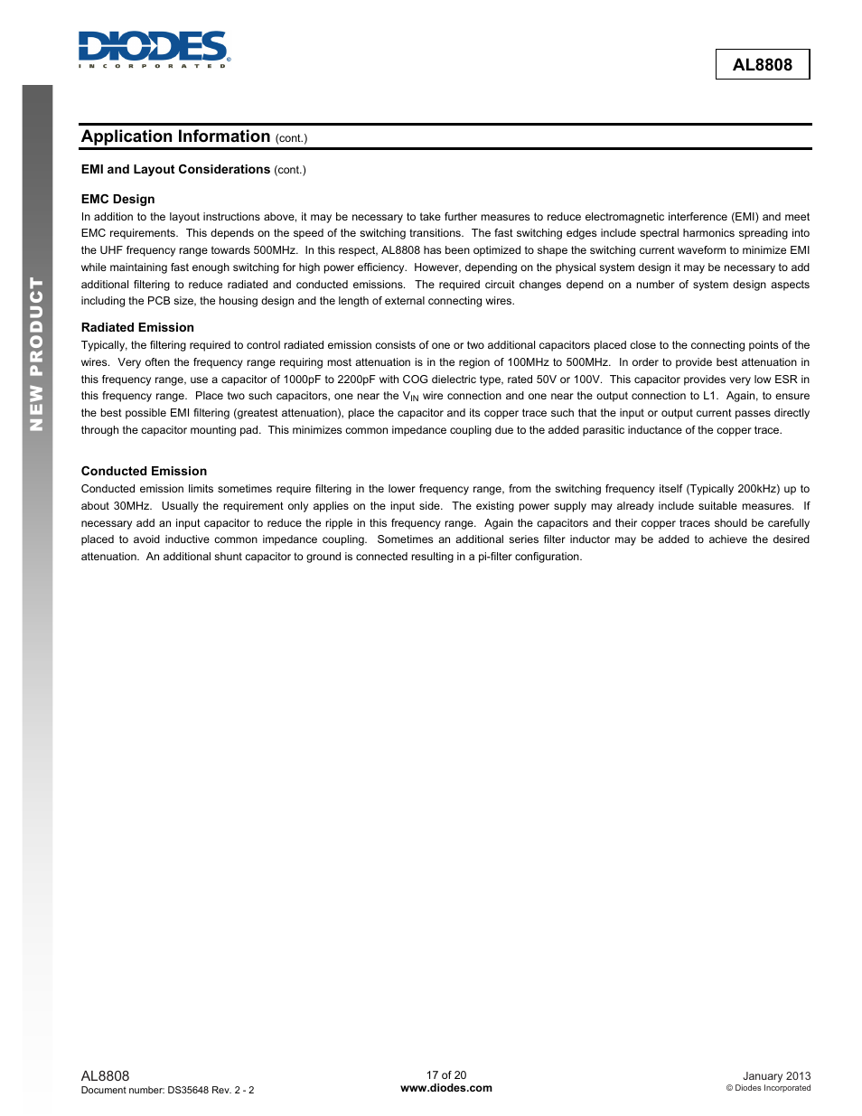New prod uc t al8808, Application information | Diodes AL8808 User Manual | Page 17 / 20