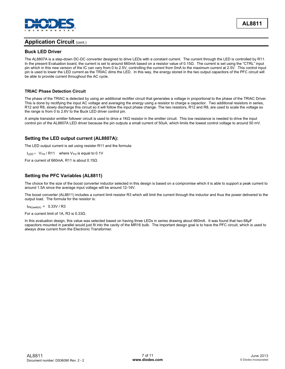 Al8811, Application circuit | Diodes AL8811 User Manual | Page 7 / 11