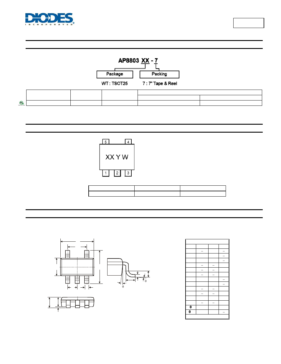 Ap8803, Ordering information, Marking information | Package outline dimensions | Diodes AP8803 User Manual | Page 9 / 10