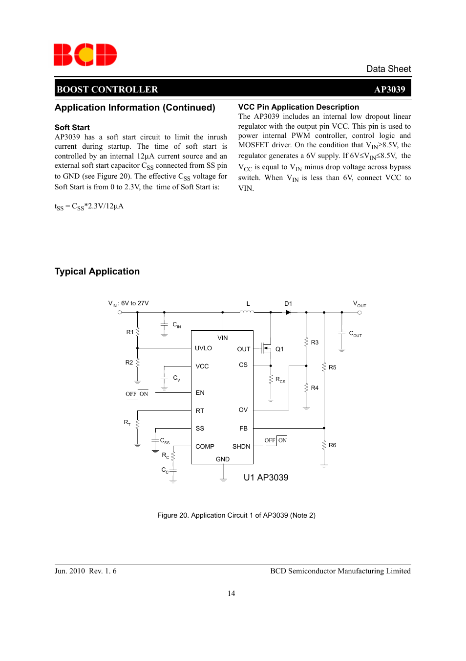 Boost controller ap3039 data sheet, Application information (continued), Typical application | Diodes AP3039 User Manual | Page 14 / 19
