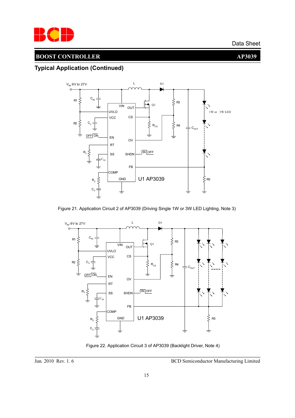 Boost controller ap3039 data sheet, Typical application (continued) | Diodes AP3039 User Manual | Page 15 / 19