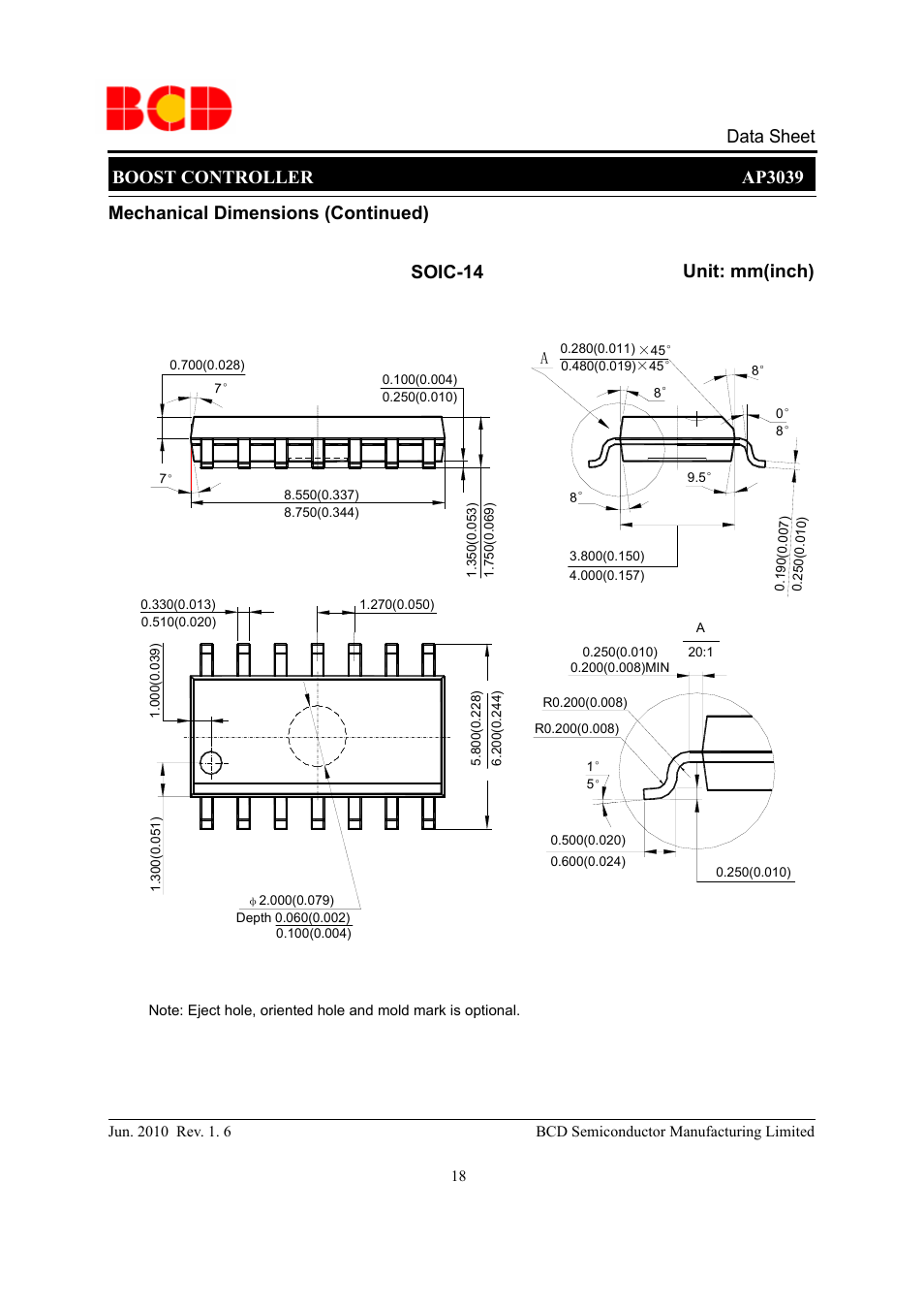 Boost controller ap3039 data sheet | Diodes AP3039 User Manual | Page 18 / 19