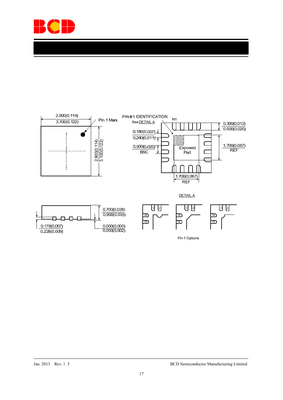 Data sheet, Mechanical dimensions qfn-3×3-16 unit: mm(inch) | Diodes AP3606/AP3607 User Manual | Page 17 / 18