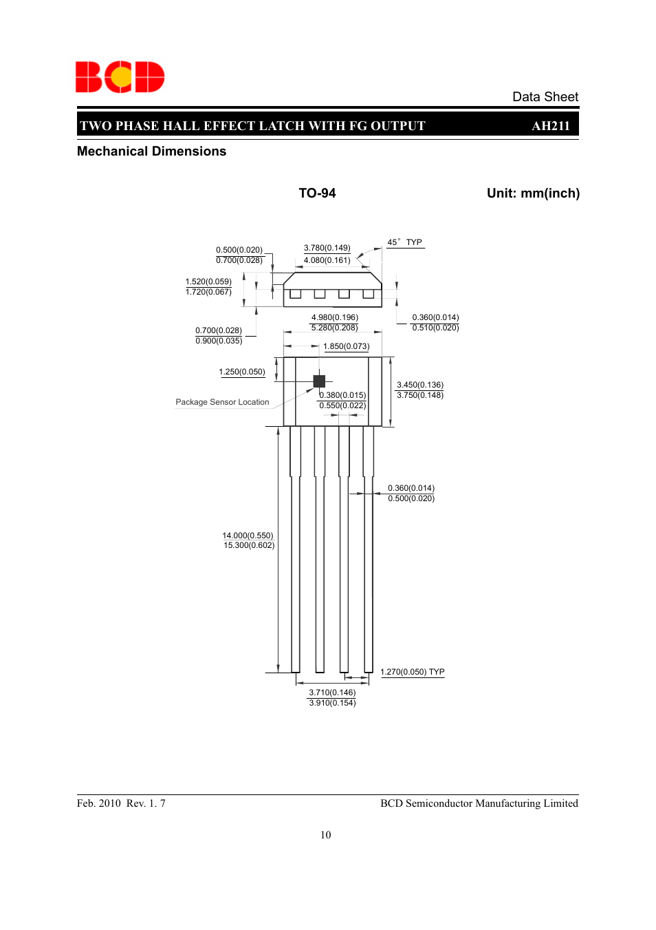 Two phase hall effect latch with fg output ah211 | Diodes AH211 User Manual | Page 10 / 11