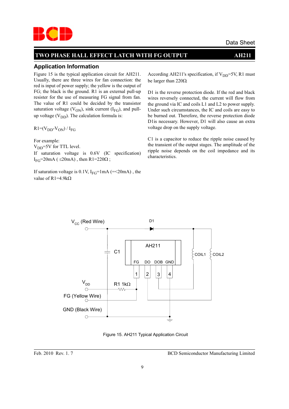 Two phase hall effect latch with fg output ah211, Data sheet application information | Diodes AH211 User Manual | Page 9 / 11