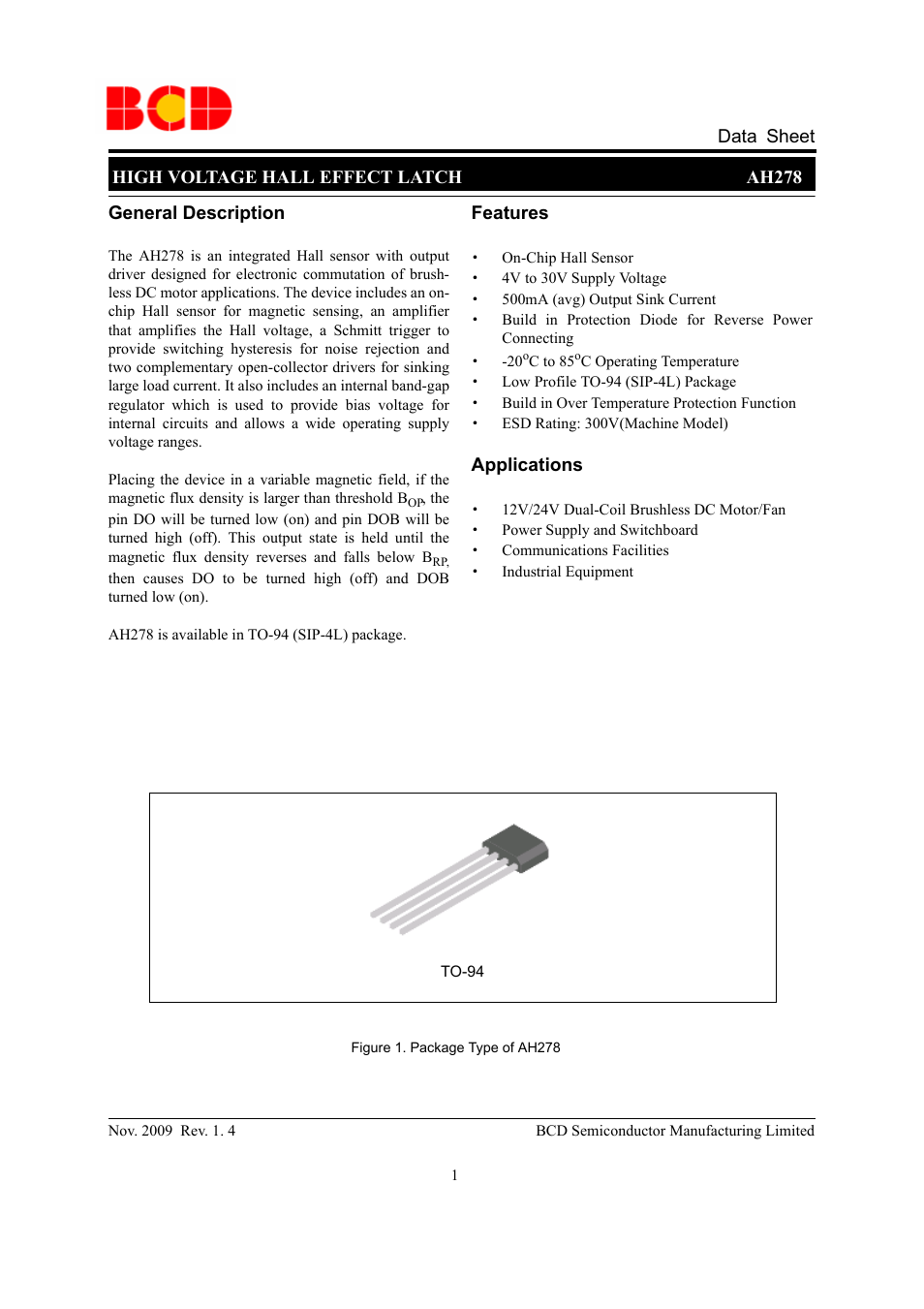 Diodes AH278 User Manual | 11 pages