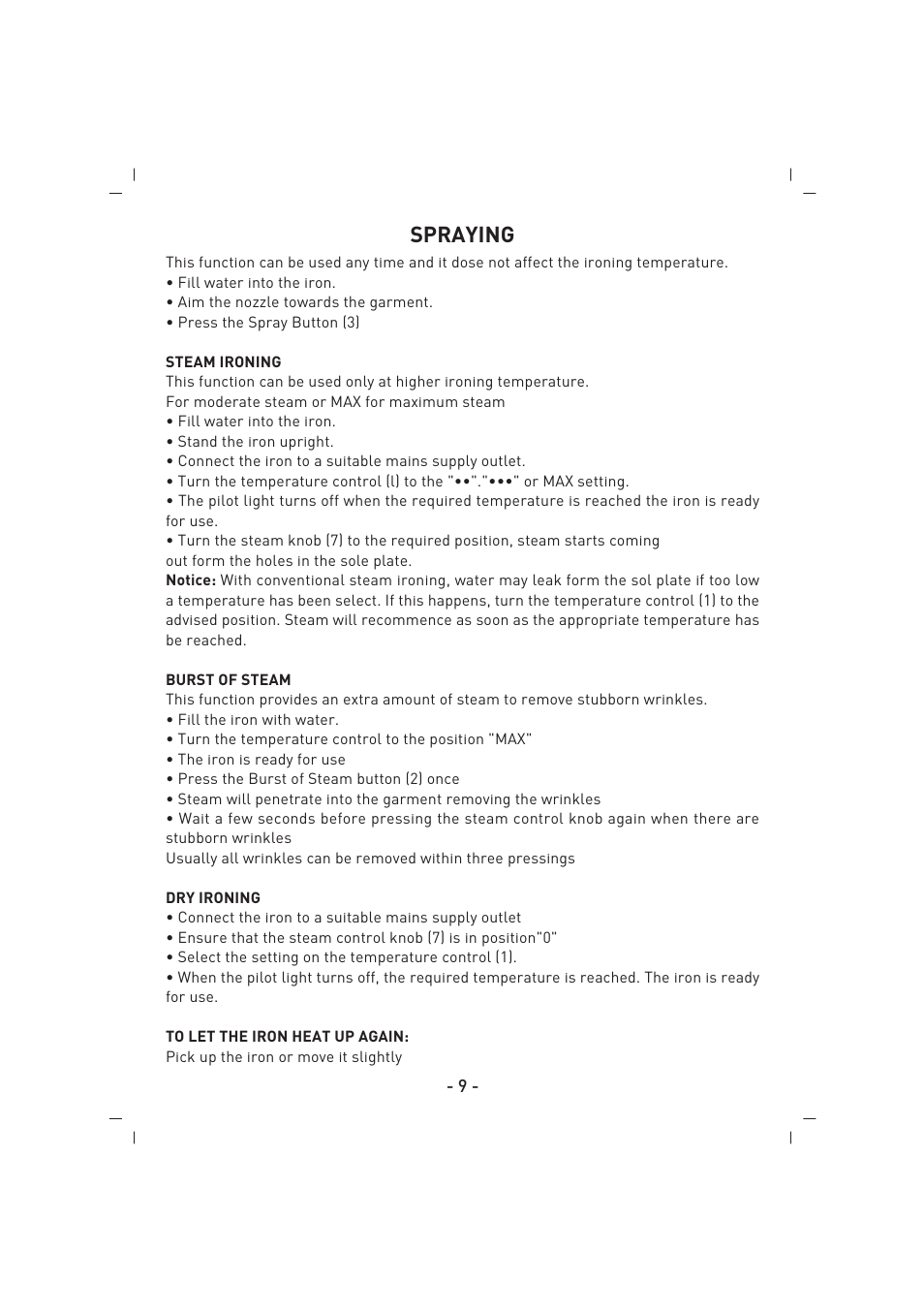 Spraying | SINBO SSI 2858 User Manual | Page 10 / 48