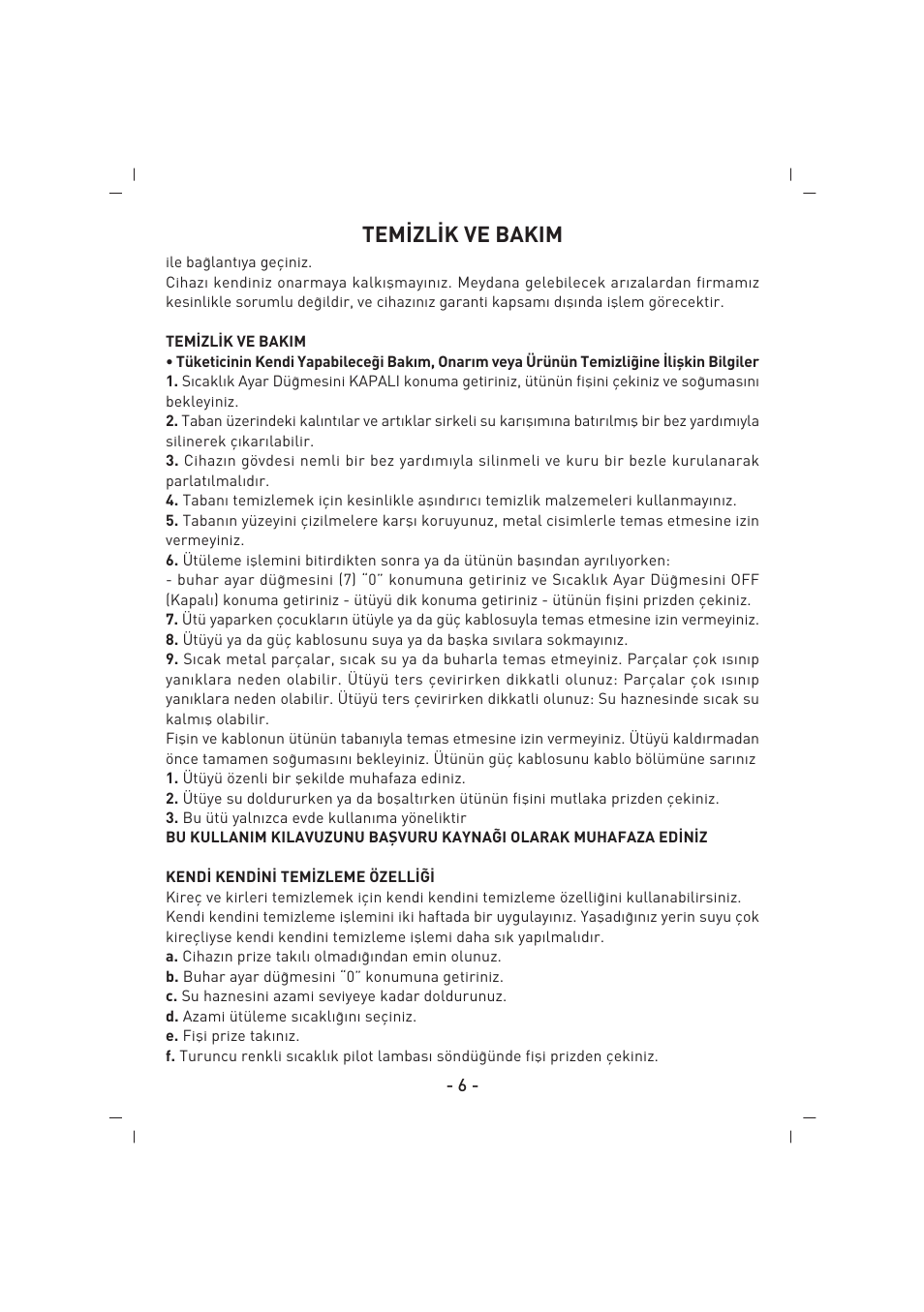 Tem‹zl‹k ve bakim | SINBO SSI 2858 User Manual | Page 7 / 48