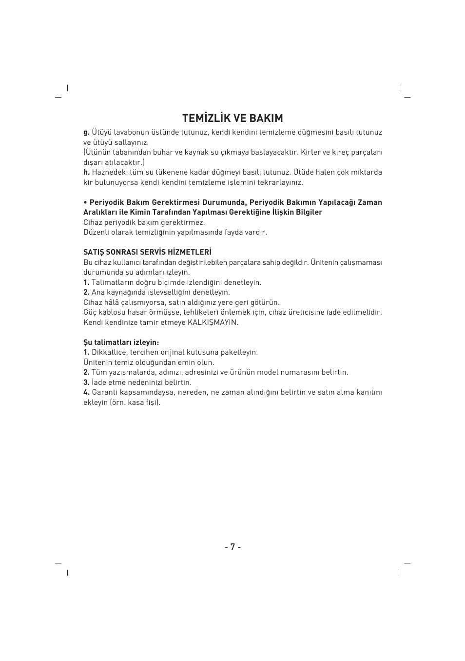 Tem‹zl‹k ve bakim | SINBO SSI 2858 User Manual | Page 8 / 48