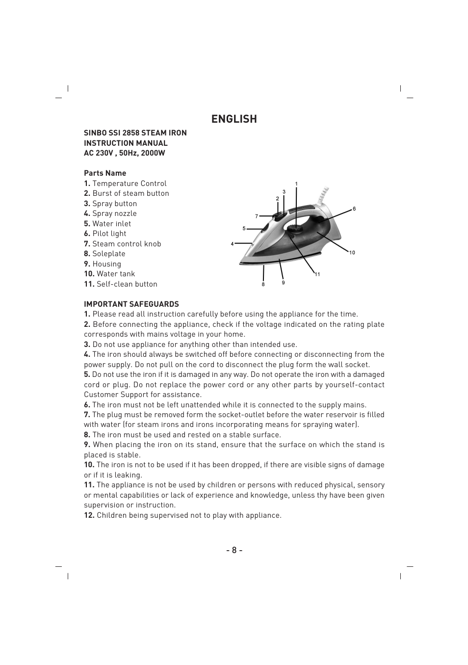 English | SINBO SSI 2858 User Manual | Page 9 / 48
