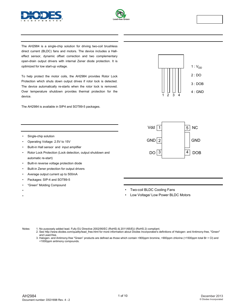 Diodes AH2984 User Manual | 10 pages