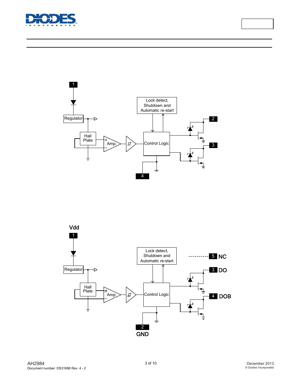 Ah2984, Functional block diagram, Vdd dob do | Gnd nc | Diodes AH2984 User Manual | Page 3 / 10