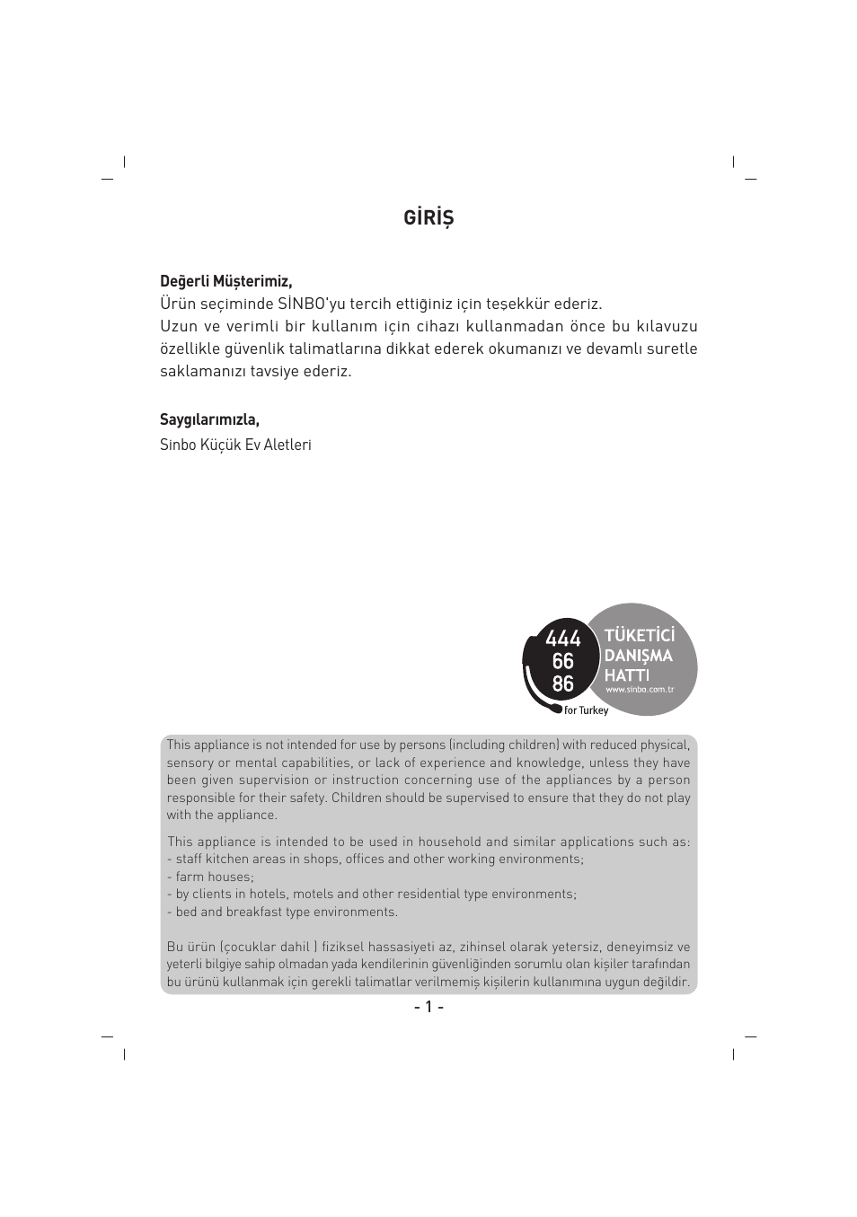 G‹r‹fi | SINBO SSI 2844 User Manual | Page 2 / 44