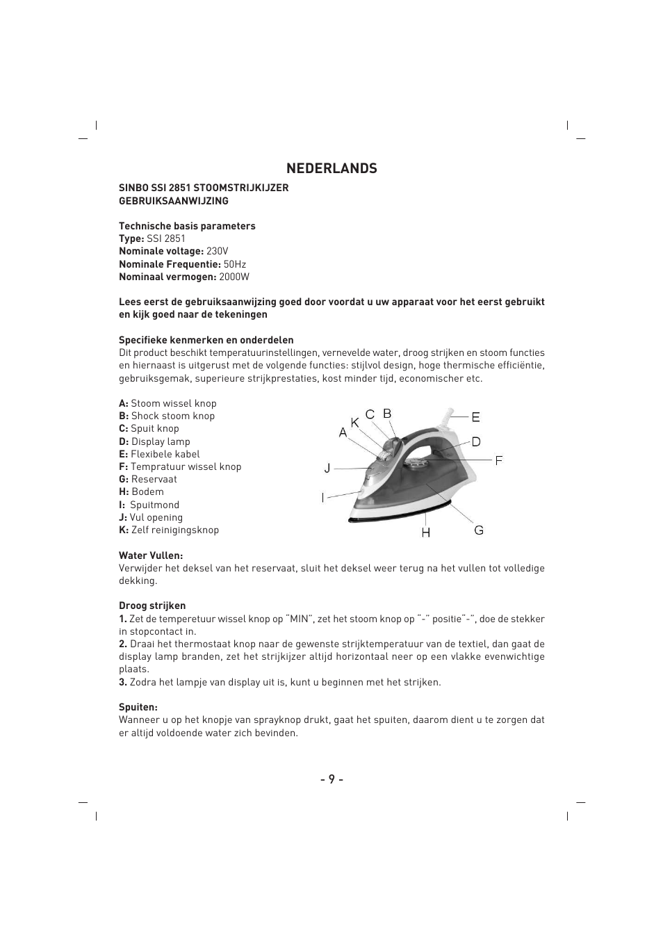 Nederlands | SINBO SSI 2851 User Manual | Page 10 / 24