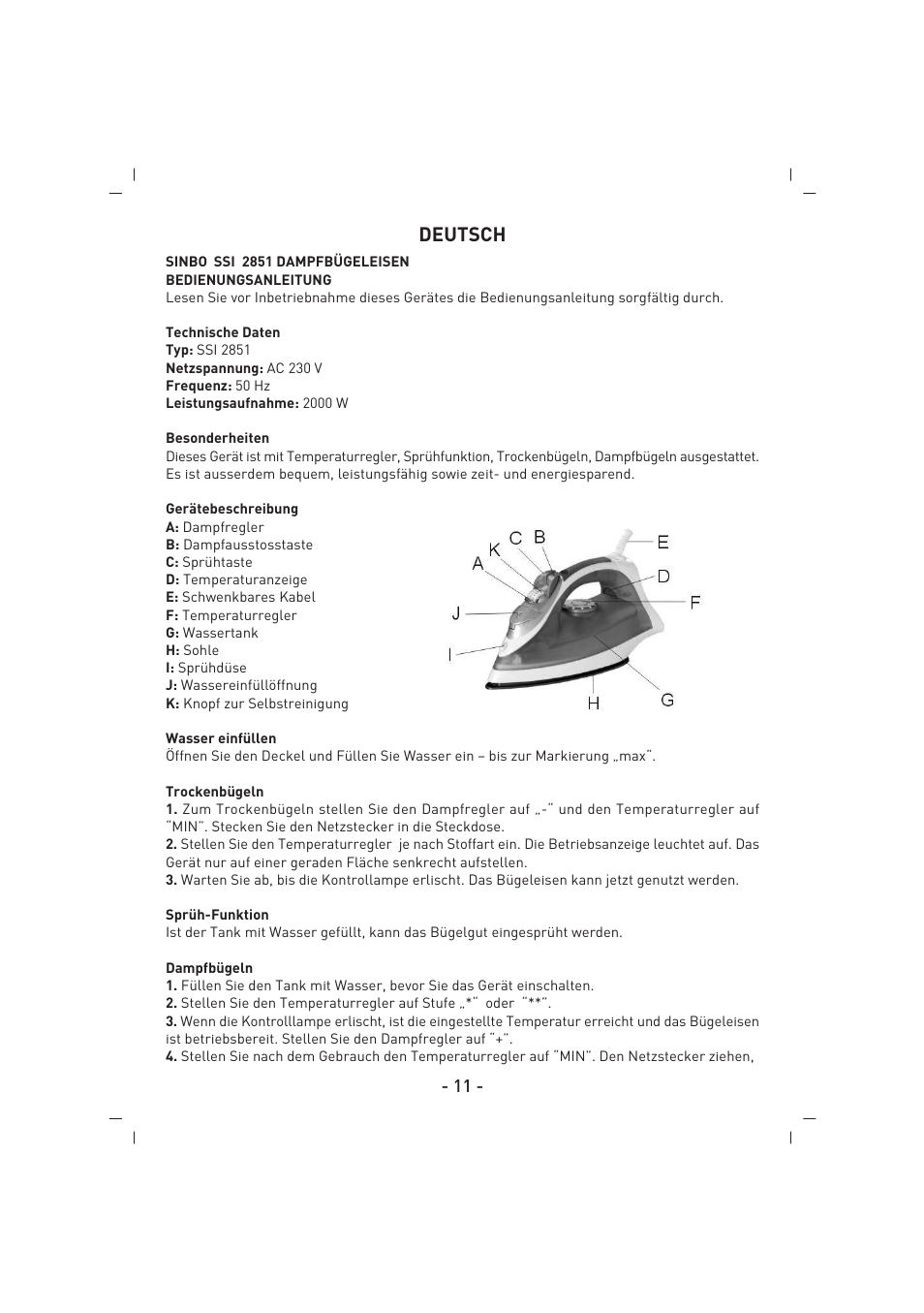 Deutsch | SINBO SSI 2851 User Manual | Page 12 / 24