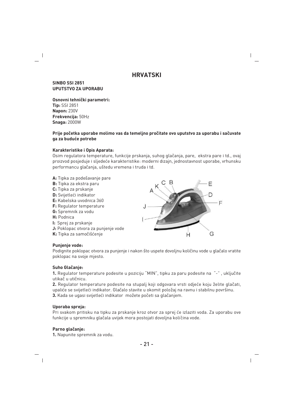 Hrvatski | SINBO SSI 2851 User Manual | Page 22 / 24