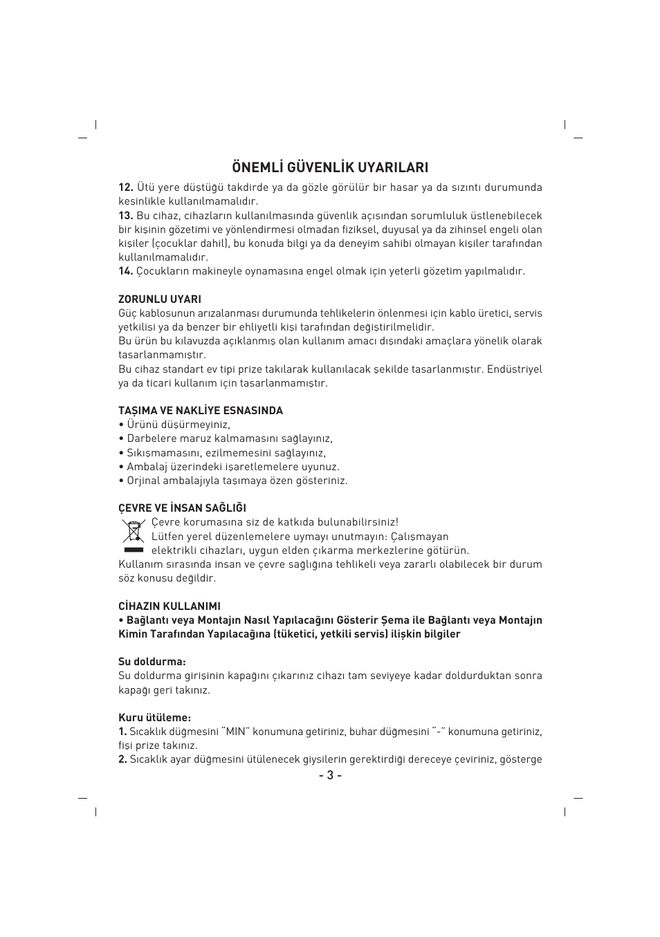 Öneml‹ güvenl‹k uyarilari | SINBO SSI 2851 User Manual | Page 4 / 24