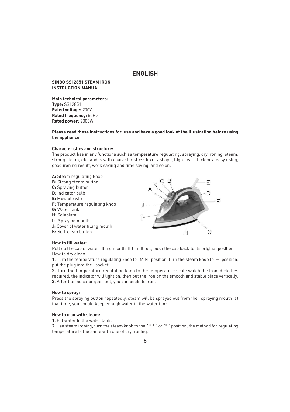 English | SINBO SSI 2851 User Manual | Page 6 / 24
