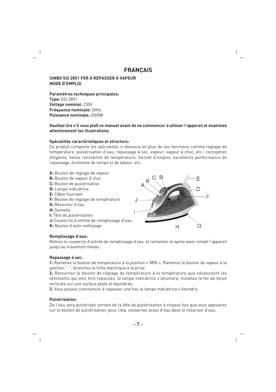 Français | SINBO SSI 2851 User Manual | Page 8 / 24