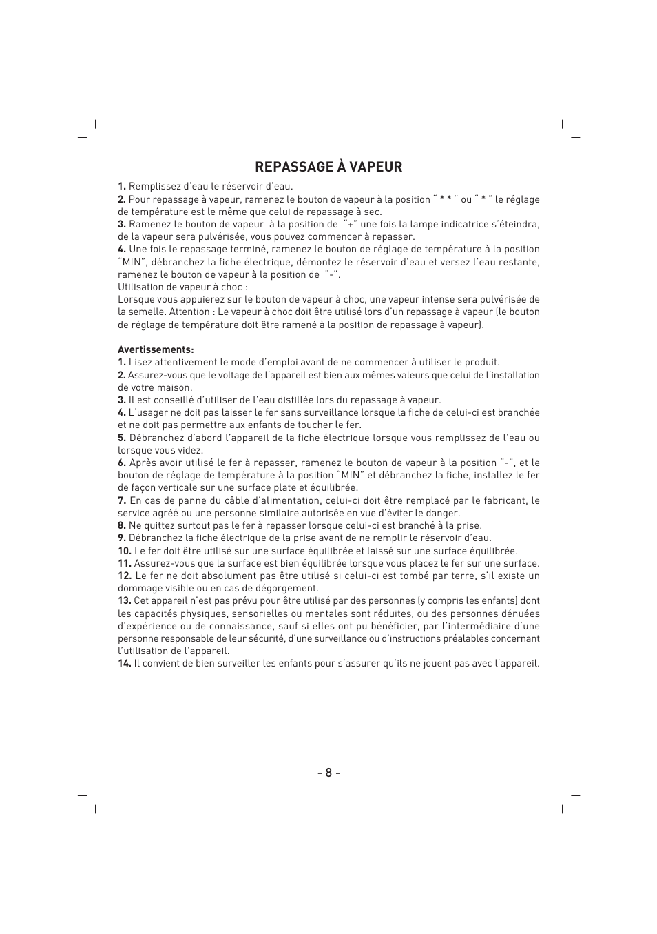 Repassage à vapeur | SINBO SSI 2851 User Manual | Page 9 / 24