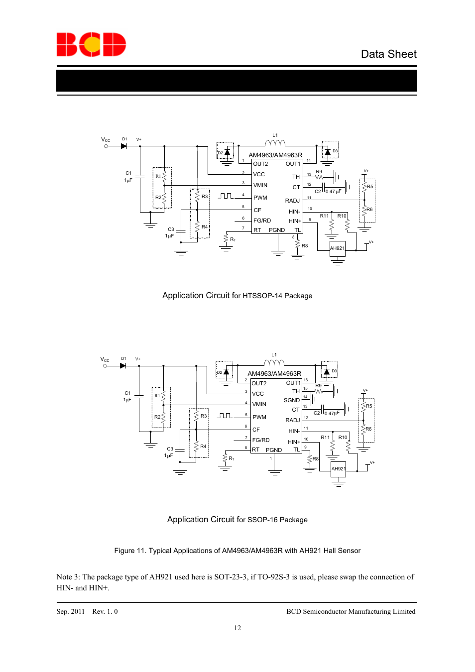 Data sheet, Application circuit f, Or htssop-14 package | Or ssop-16 package | Diodes AM4963/AM4963R User Manual | Page 12 / 16