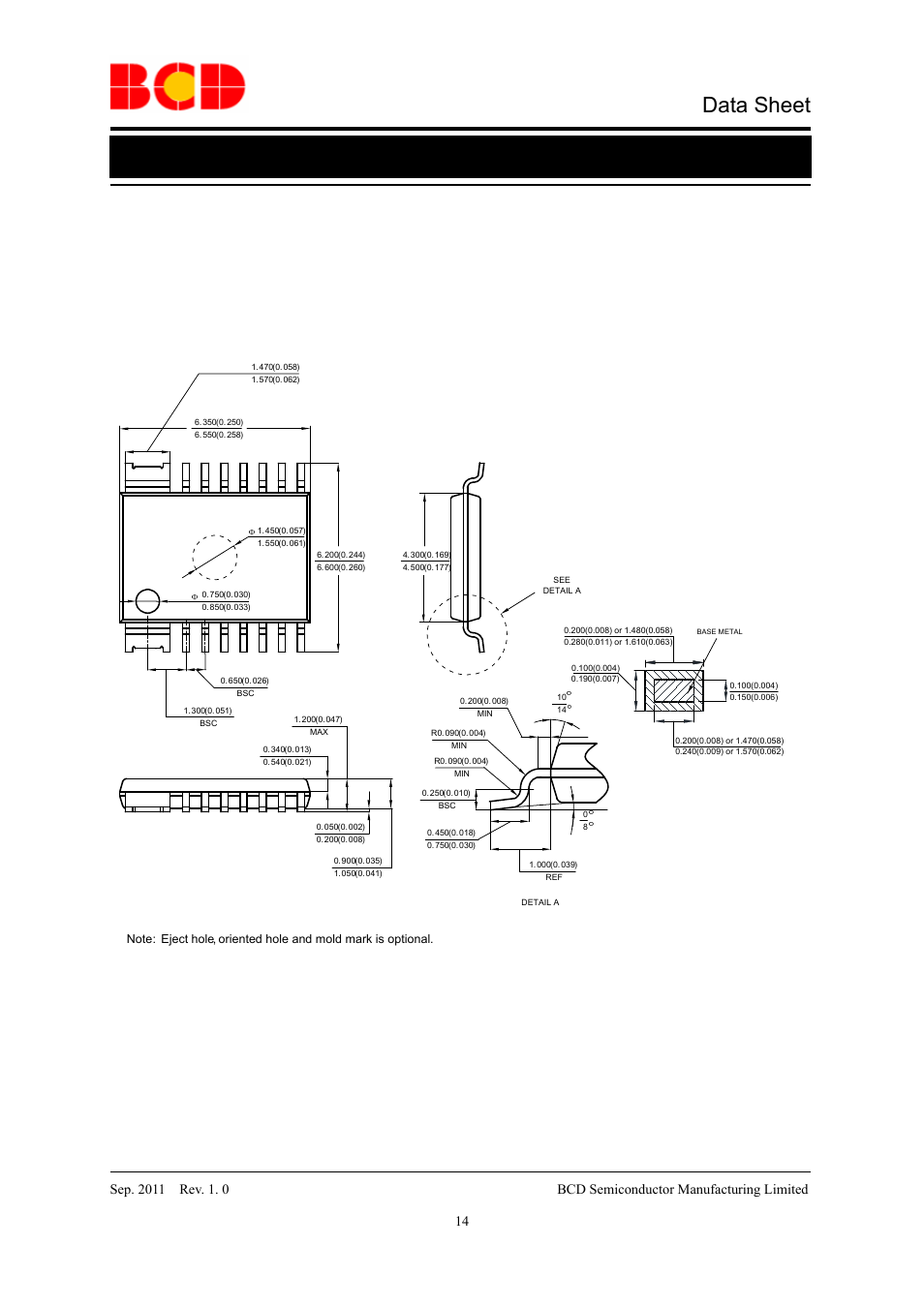 Data sheet, Mechanical dimensions htssop-14 unit: mm(inch) | Diodes AM4963/AM4963R User Manual | Page 14 / 16