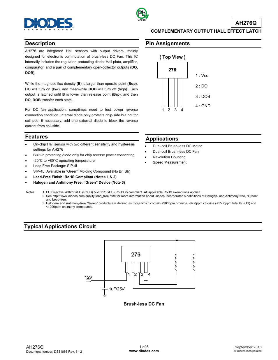 Diodes AH276Q User Manual | 6 pages