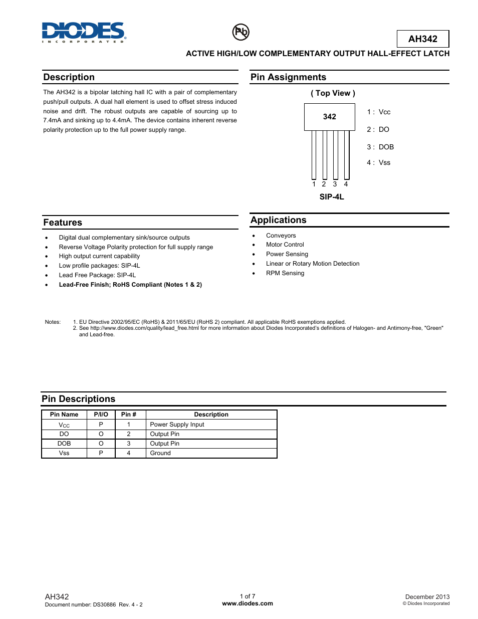 Diodes AH342 User Manual | 7 pages