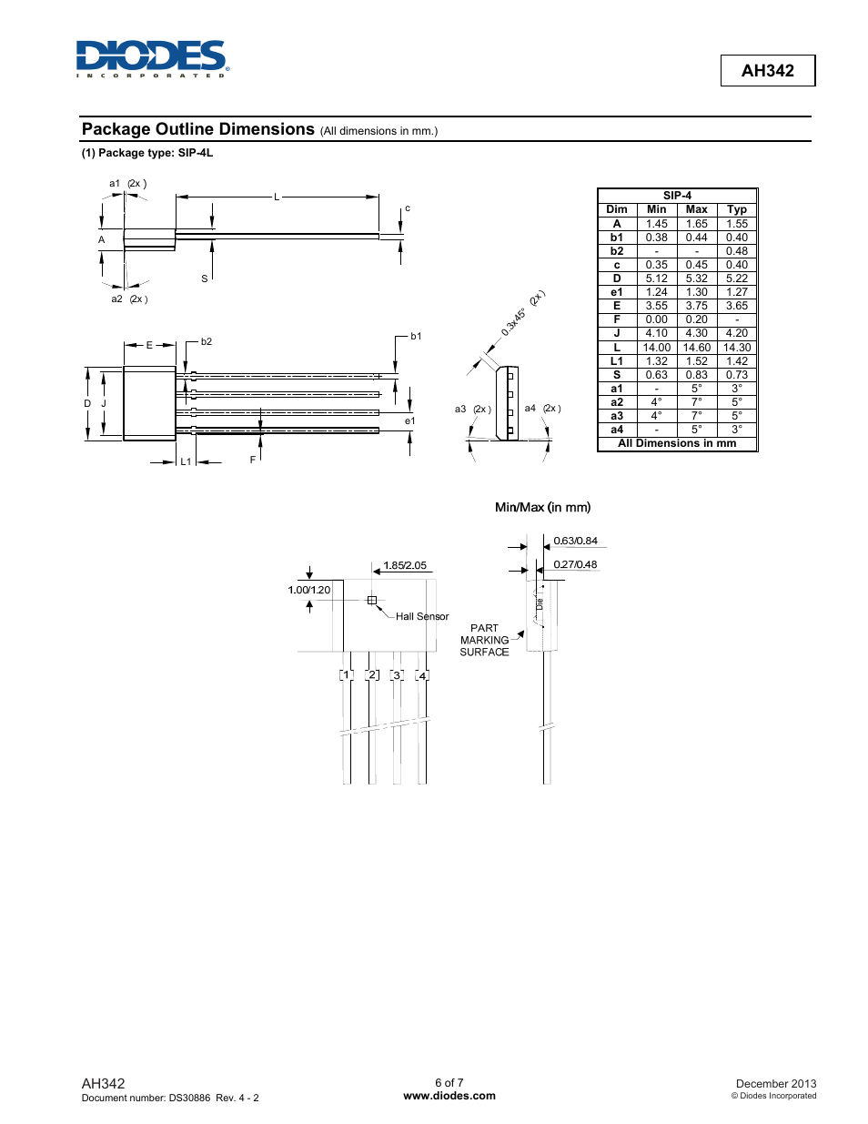 Advanced information ah342, Package outline dimensions | Diodes AH342 User Manual | Page 6 / 7