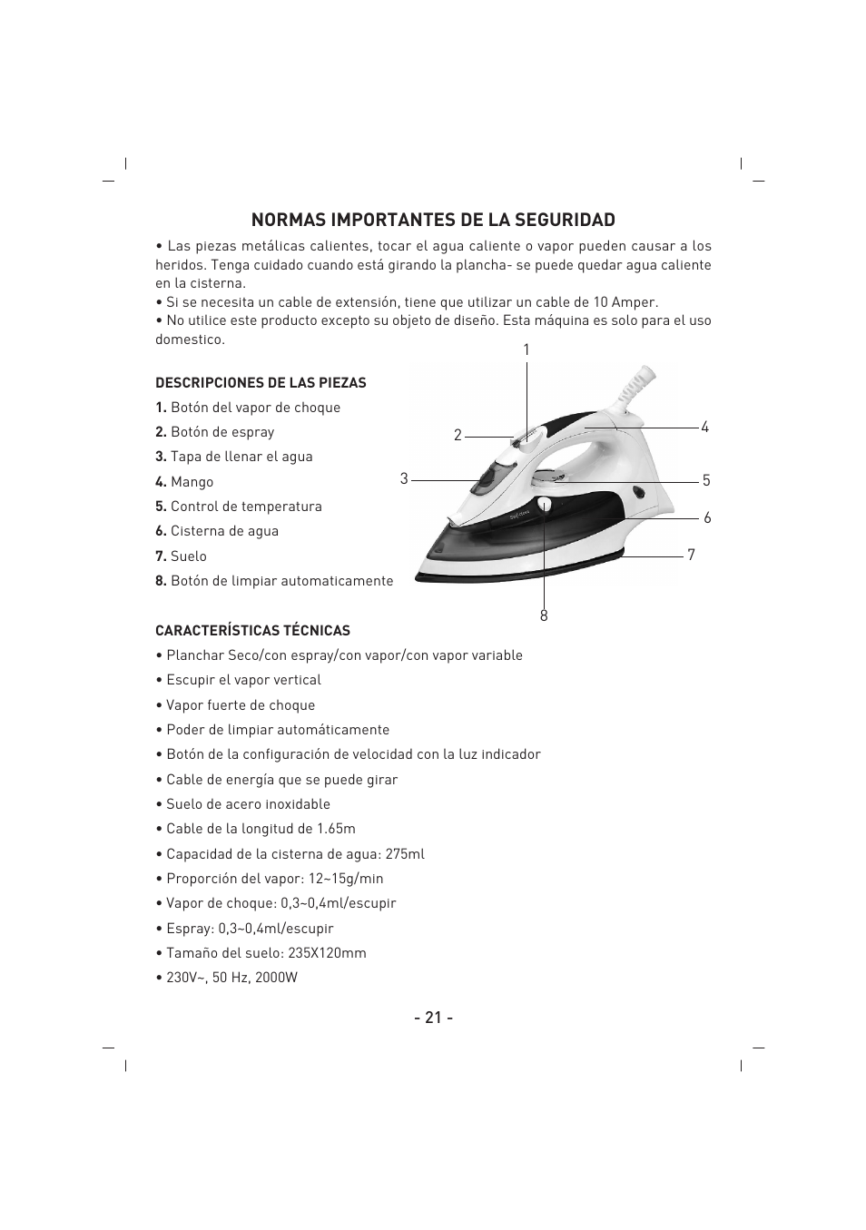 Normas importantes de la seguridad | SINBO SSI 2853 User Manual | Page 22 / 44
