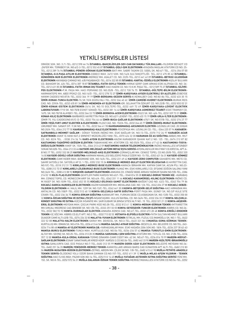 Yetk‹l‹ serv‹sler l‹stes | SINBO SSI 2853 User Manual | Page 39 / 44