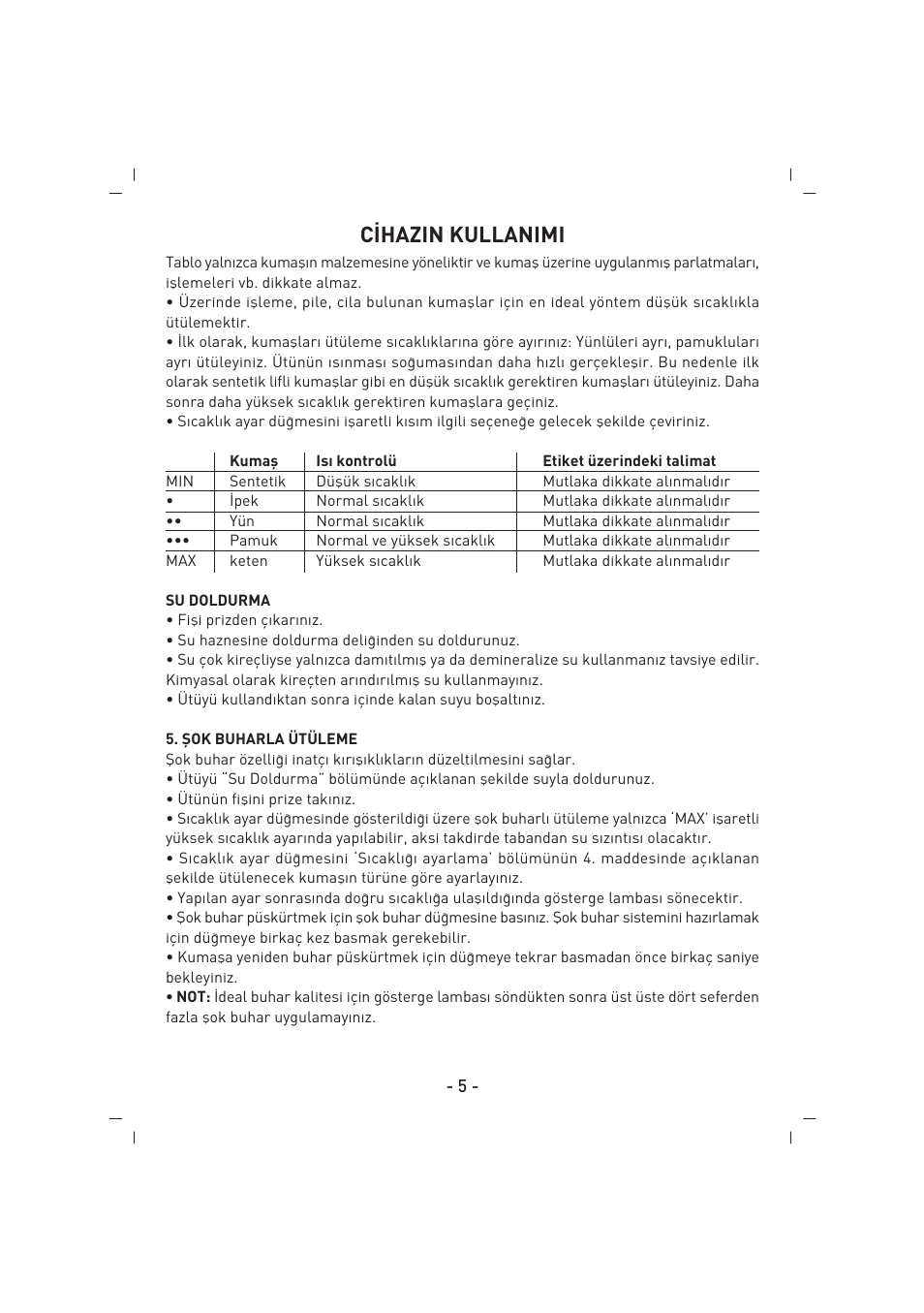 C‹hazin kullanimi | SINBO SSI 2853 User Manual | Page 6 / 44