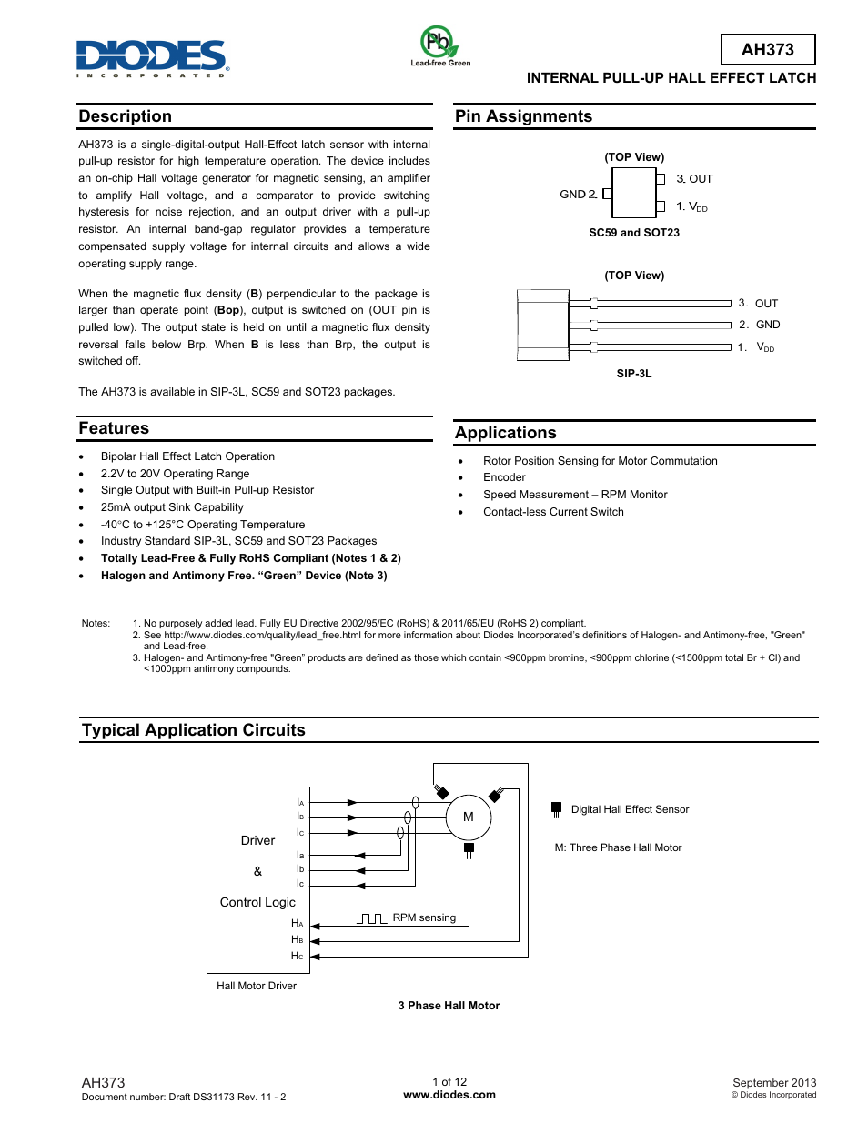 Diodes AH373 User Manual | 12 pages