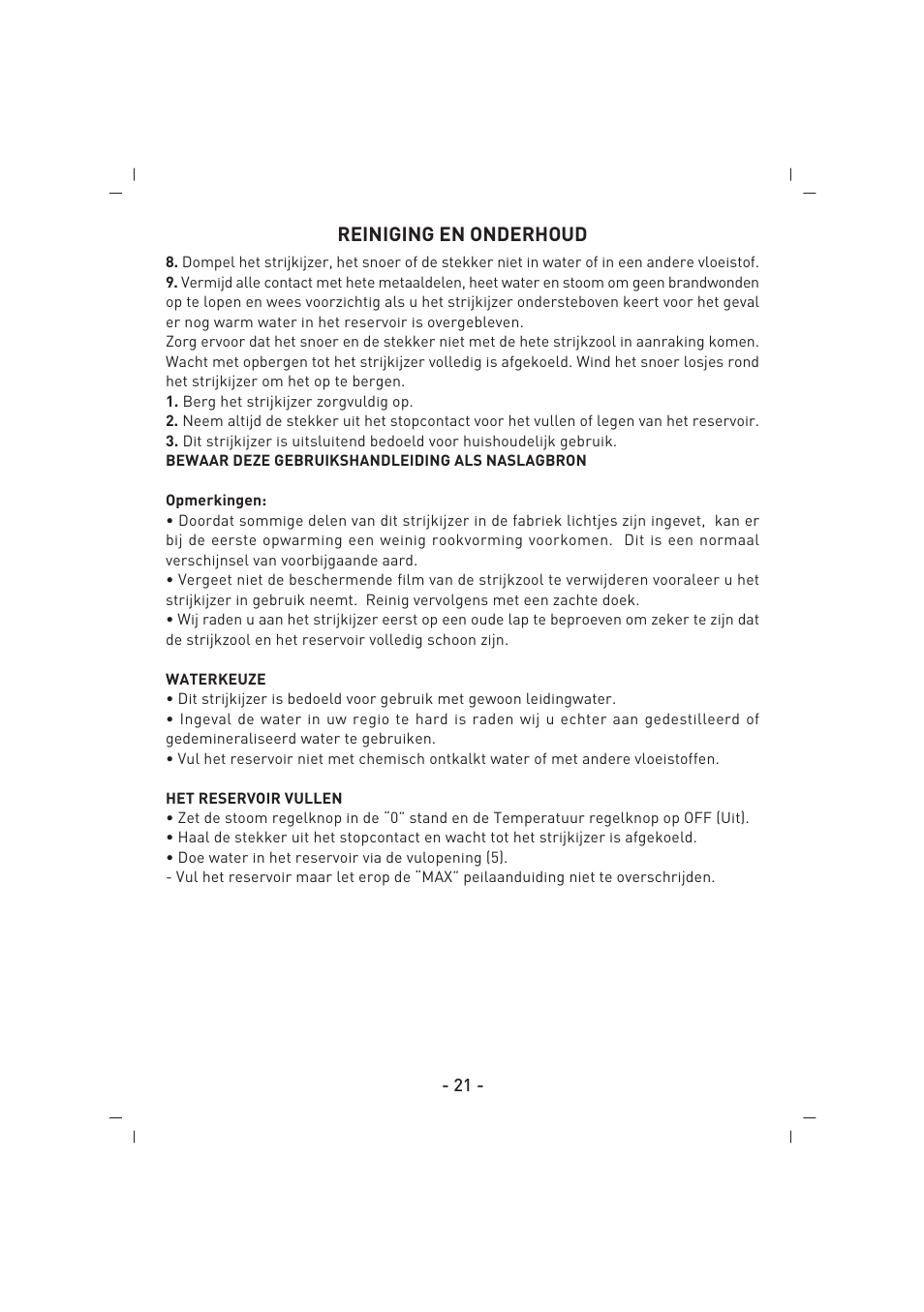 Reiniging en onderhoud | SINBO SSI 2856 User Manual | Page 22 / 48