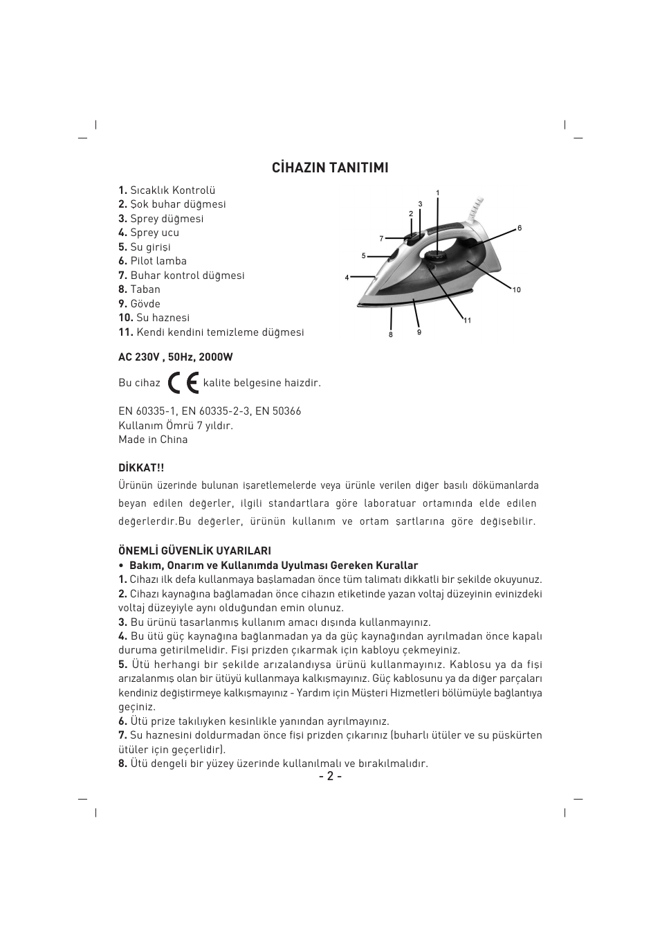 C‹hazin tanitimi | SINBO SSI 2856 User Manual | Page 3 / 48