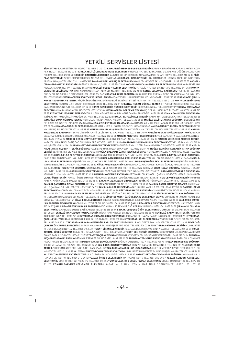 Yetk‹l‹ serv‹sler l‹stes | SINBO SSI 2856 User Manual | Page 45 / 48